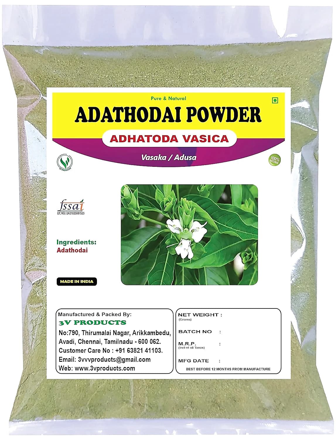 3V Products Adathodai Powder