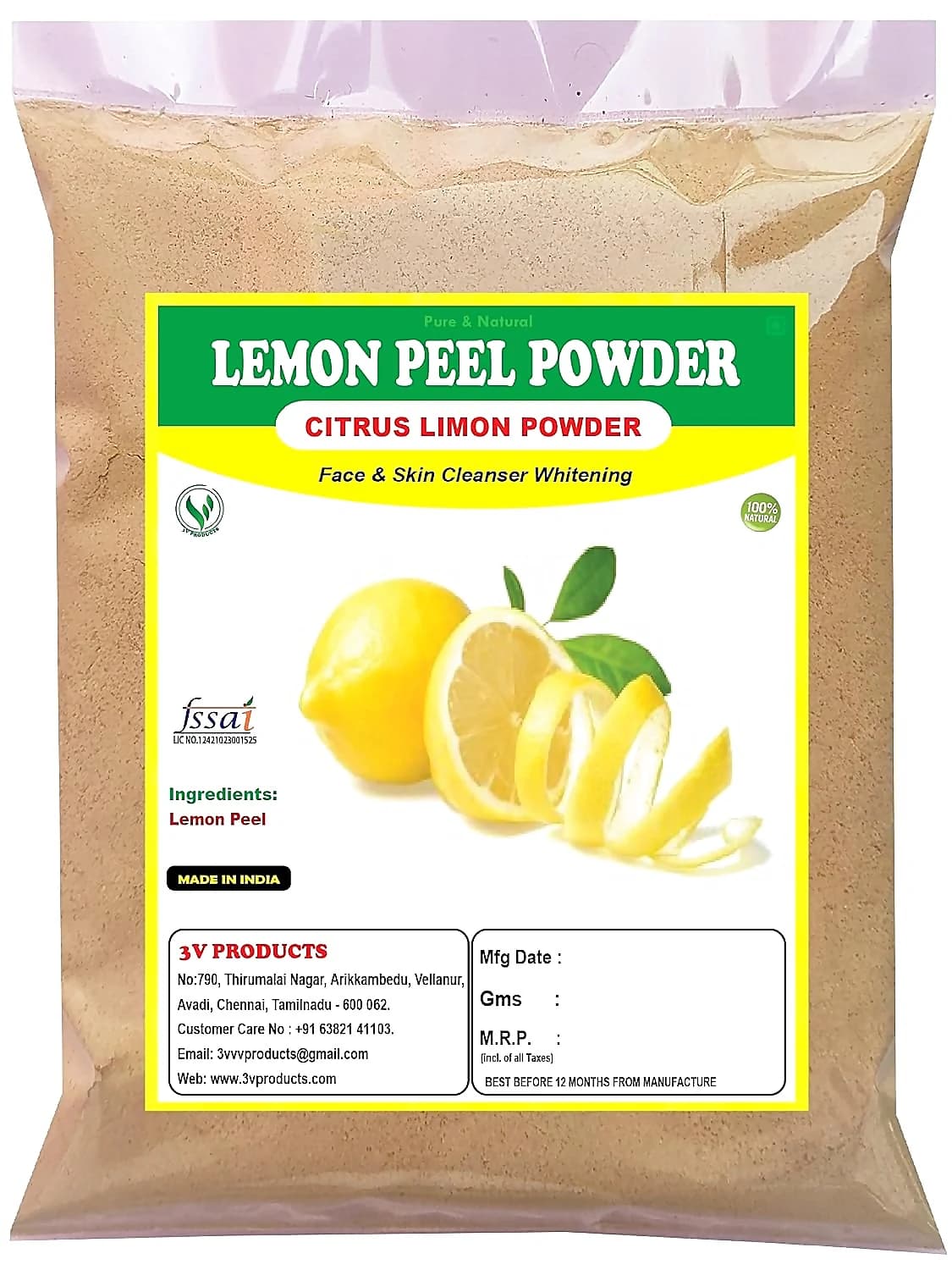 3V Products Lemon Peel Powder