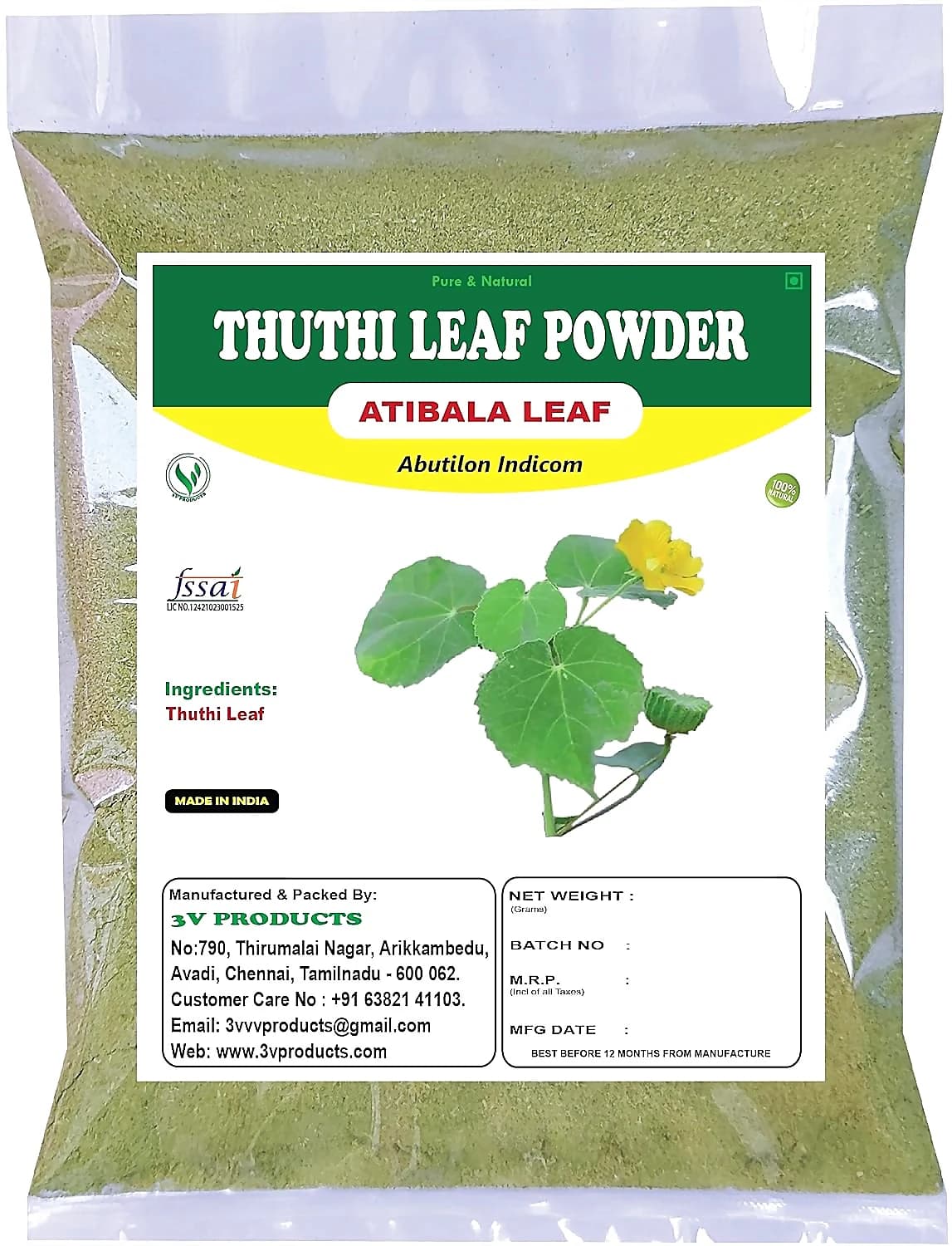 3V Products Thuthi Leaf Powder