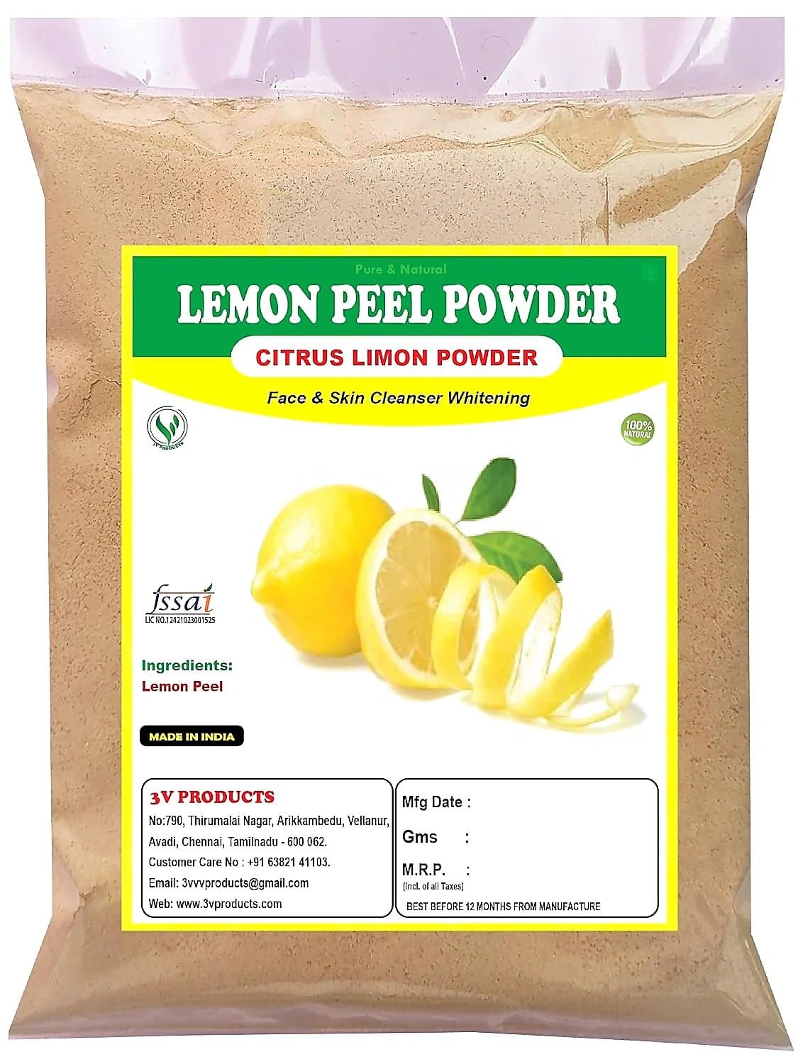 3V Products Lemon Peel Powder