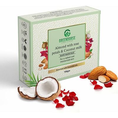 Buy Greendorse Almond with rose petals and milk Natural Cold-pressed Handmade Soap