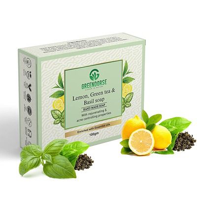 Buy Greendorse Lemon Green tea and Basil Natural Cold-pressed Handmade Soap