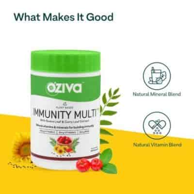 Buy Oziva Plant Based Immunity Multi With Vitamins A C D3 E, Minerals Iron Zinc Guava Leaf Curry Leaf Extracts