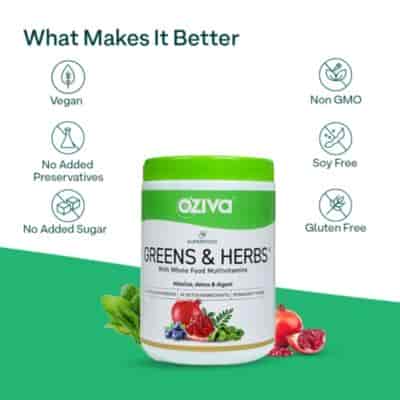 Buy Oziva Superfood Greens & Herbs Supergreens Powder With Chlorella Spirulina For Acne & Detox