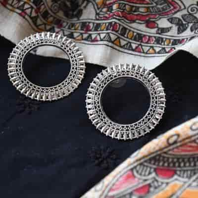 Buy Raw Essentials Oxidised Silver Earring Hoops