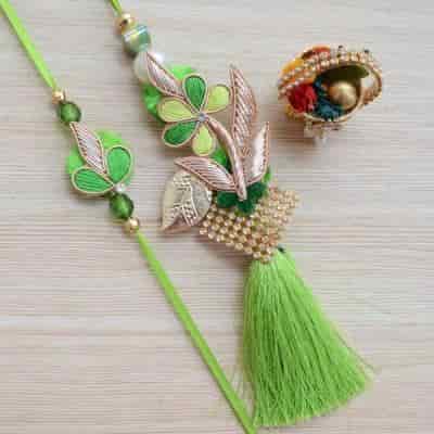 Buy Strands Designer Floral Hand Embroidery Rakhi Lumba With Roli Chawal Set Of 3