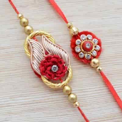 Buy Strands Ethnic Rakhi Zardozi Red Gold Set of 2 Rakhis