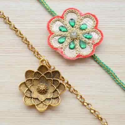Buy Strands Floral Rakhi with Large Layered Flower Bracelet Gift Set