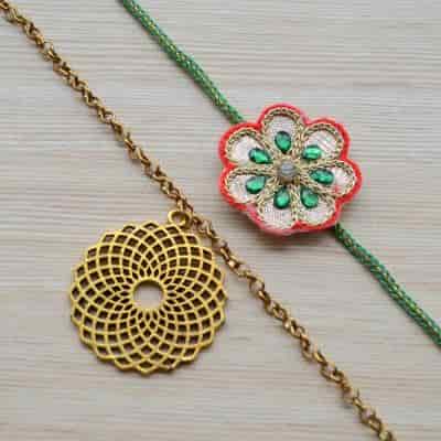 Buy Strands Floral Rakhi with Large Mandala Bracelet Gift Set