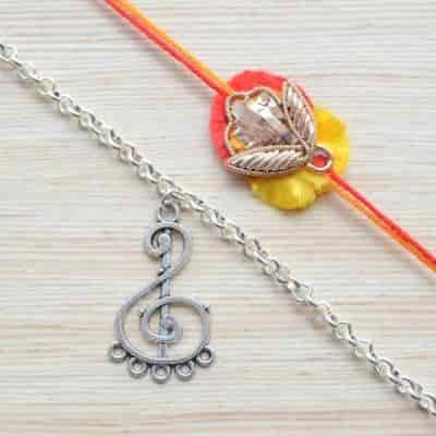 Buy Strands Flower Rakhi with Musical Note Silver Plated Bracelet