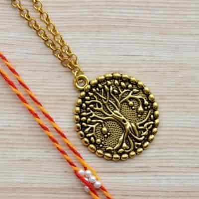 Buy Strands Gold Plated Jewelry Cherry Tree of Life Rakhi Bracelet with Mauli Rakhi for Brother