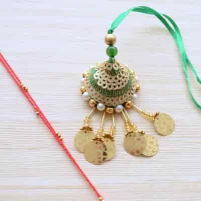 Buy Strands Green and Gold Traditional Lumba and Thread Mauli Rakhi