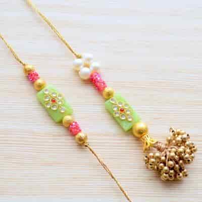 Buy Strands Green Kundan Stone Pearls and Beads Lumba and Rakhi