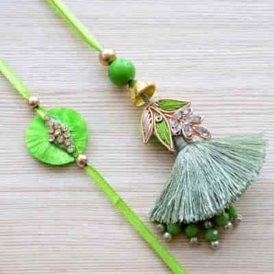 Buy Strands Green Tassels Lumba and Rakhi Gift Set for Bhaiya Bhabhi