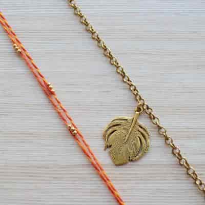 Buy Strands Handmade Rakhi with Gold Plated Peacock Feather Bracelet