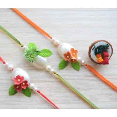Buy Strands Pearl and Flower Artisanal Rakhi Gift Set for Brother