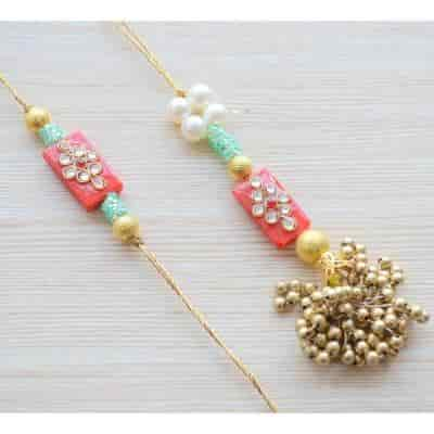 Buy Strands Red Maroon Kundan Lumba and Rakhi Gift Set