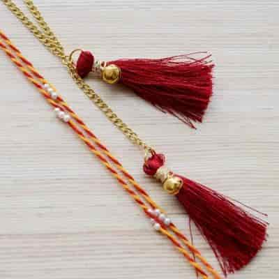 Buy Strands Red Tassel Ghungroo Jewelry Rakhi Bracelet Lumba with Mauli Rakhi for Brother and Bhabhi Or Sister