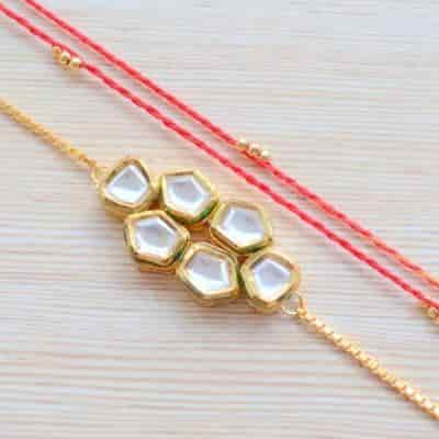 Buy Strands Sacred Mauli Rakhi and Cluster Faux Polki Jewelry Bracelet