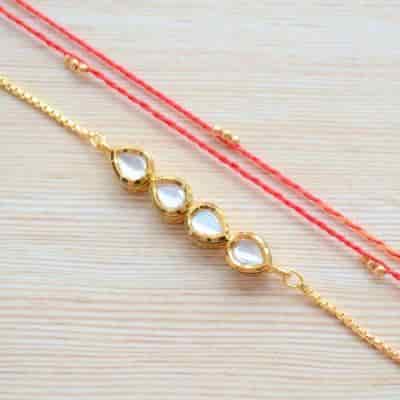 Buy Strands Sacred Mauli Rakhi with Faux Polki Jewelry Unisex Bracelet
