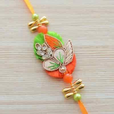 Buy Strands Saffron & Green Exquisite Designer Rakhi