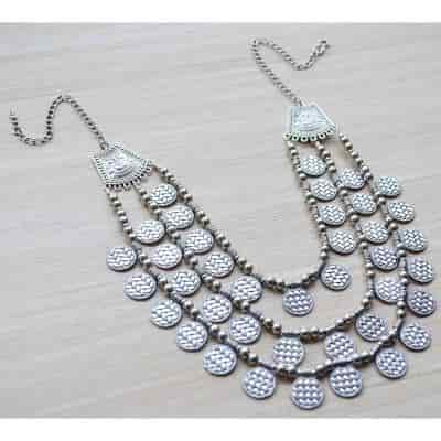 Buy Strands Silver Multi Strand Coin Necklace