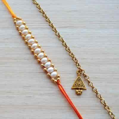 Buy Strands Simple Mauli Thread with Metal Bracelet Rakhi