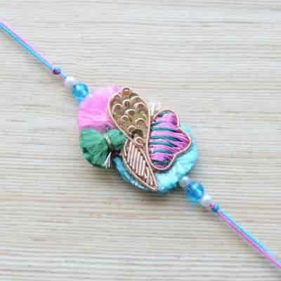 Buy Strands Unique Pink And Blue Hand Embroidered Rakhi For Bhaiya