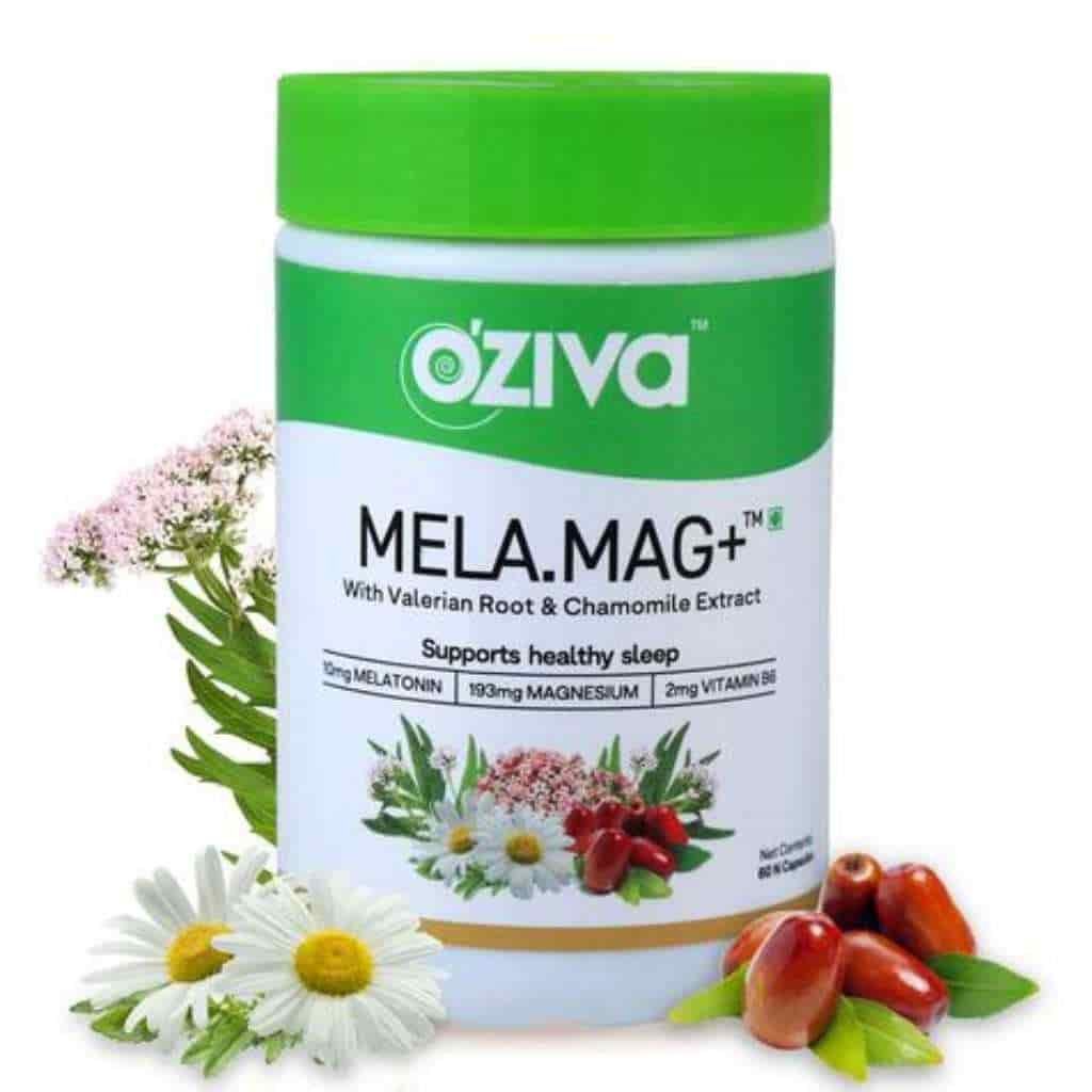 Oziva Mela Mag+ 10Mg Melatonin Magnesium Vitamin B6 With Valerian Root Chamomile Extract For Healthy & Deep Sleep