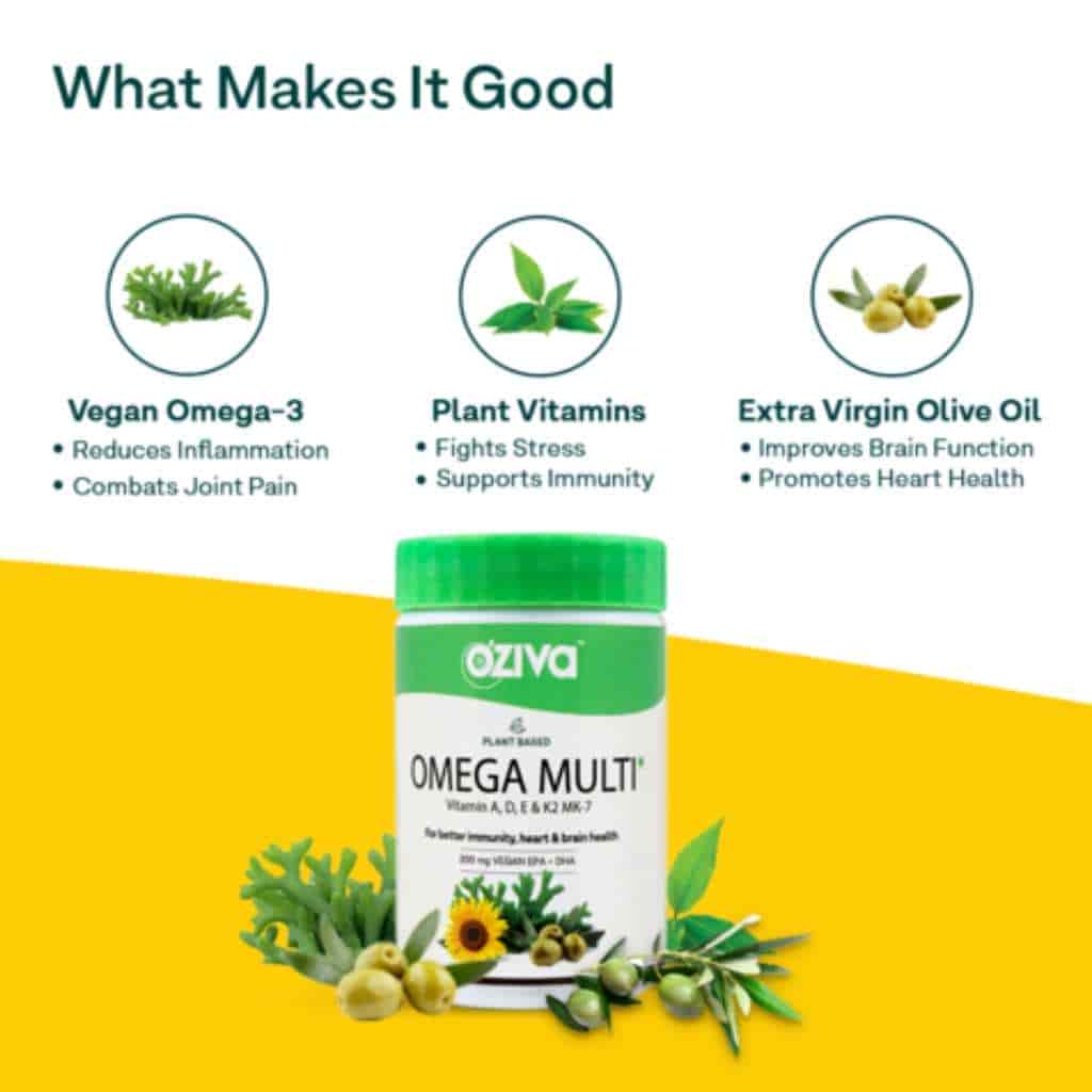 Oziva Plant Based Omega Multi With Vegan Omega 3 Plant Vitamins And Extra Virgin Olive Oil