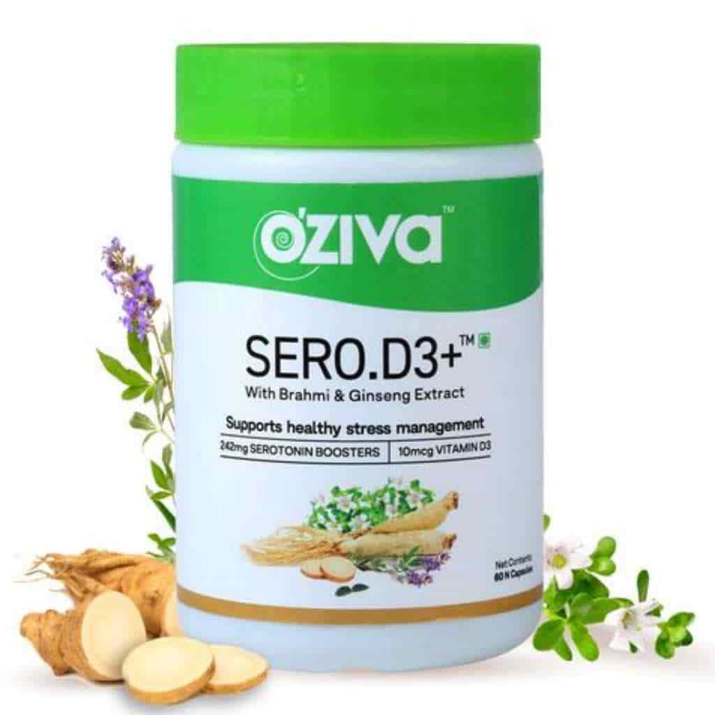 Oziva Sero D3+ Serotonin Boosters With Vitamin D3 Brahmi & Ginseng Extract For Stress & Anxiety Relief