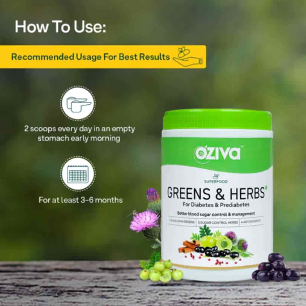 Oziva Superfood Greens & Herbs For Diabetes & Prediabetes With Gymnema Fenugreek Milk Thistle Extract