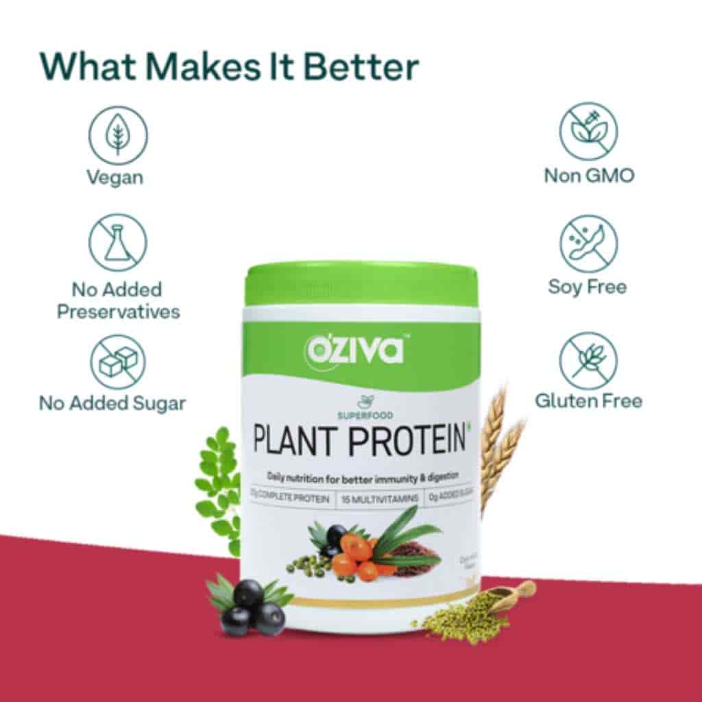 Oziva Superfood Plant Protein With Ayurvedic Herbs & Multivitamins For Boosting Immunity & Energy Soy Free 250 Grams 8 Servings