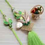 Strands Designer Floral Hand Embroidery Rakhi Lumba With Roli Chawal Set Of 3