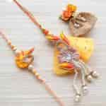 Strands Eclectic Hand Embroidered Flower Lumba Rakhi with Tikka