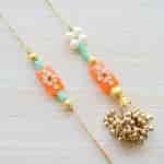 Strands Kundan Stone and Saffron Beads Couple Raksha Bandhan Gift