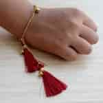 Strands Red Tassel Ghungroo Jewelry Rakhi Bracelet Lumba with Mauli Rakhi for Brother and Bhabhi Or Sister